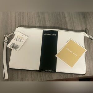 Michael Kors Black and White Zip Clutch